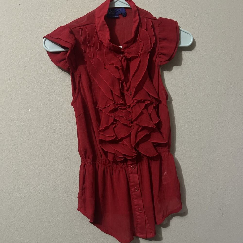 Vintage Miley Cyrus Max Azria Blouse Womens Medium Ruffle Sheer Chiffon Glam Y2K
